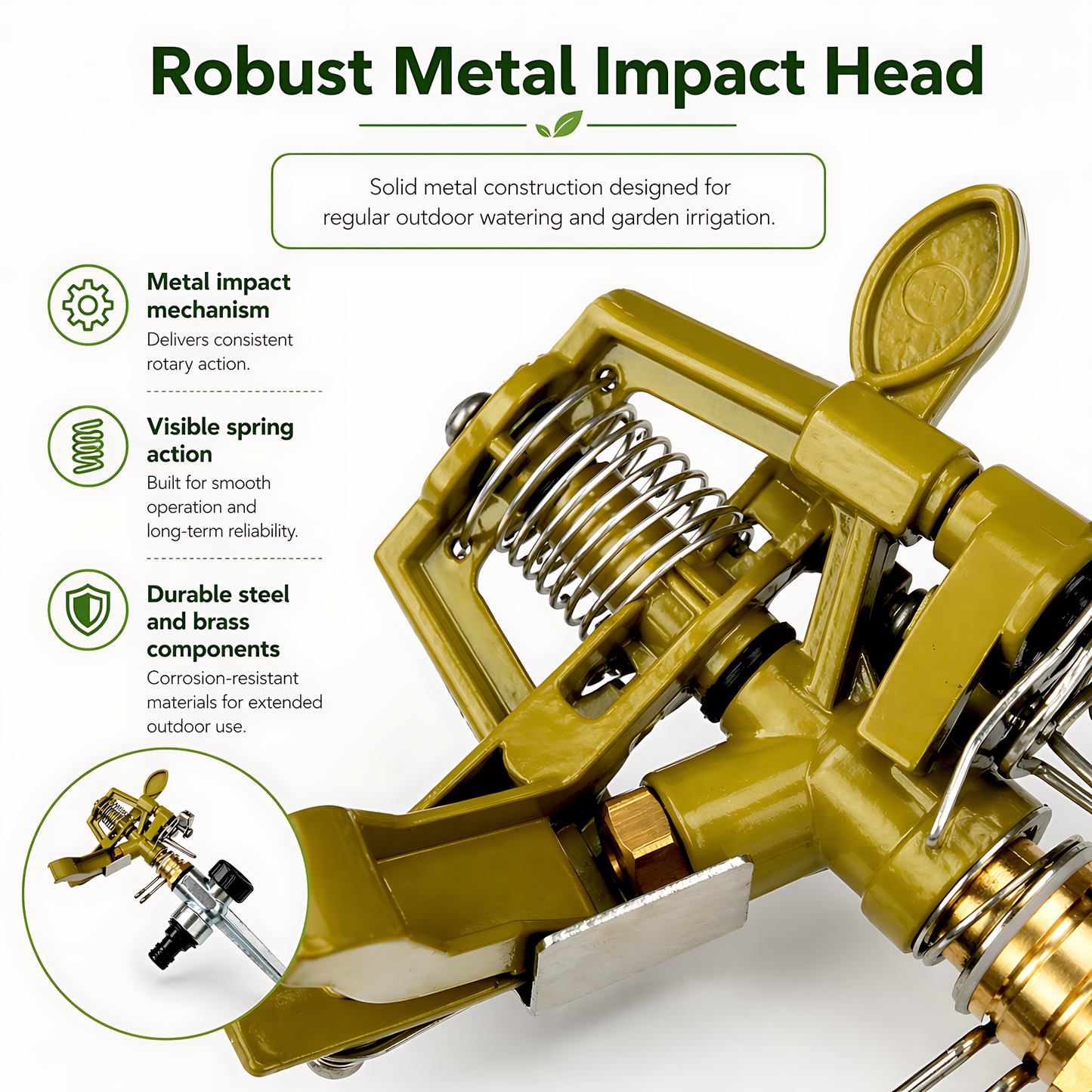 Pulsating Garden Sprinkler 360 Degree - Metal Impact Head, Adjustable Arc, Quick Connector Adaptor Compatible with Hozelock