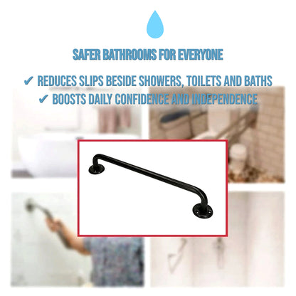 2 x Bathroom Grab Bar for Elderly, Disabled, Seniors - 400 mm Black Safety Handrail & Fixings - Powder Coated Steel Support Handle