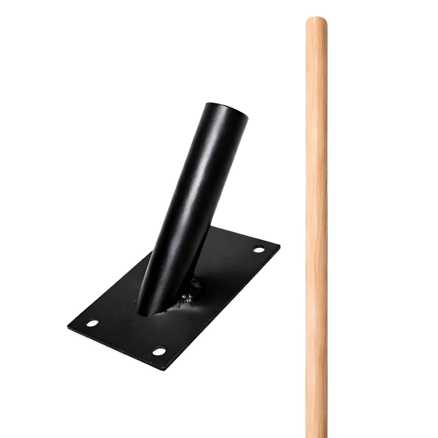 Wall Mounted Flag Pole Bracket with 120cm / 47" Wooden Pole - Black Powder Coated Heavy-Duty Steel Single Flag Holder