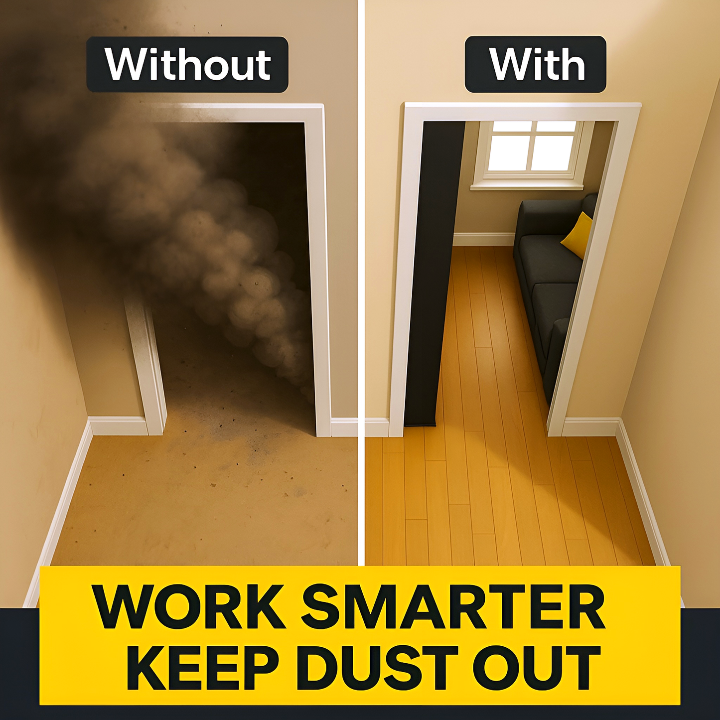 Dust Door with Zip 110 x 220 cm - Dust-Barrier Doorway Curtain - Double-Sided Zip - Tape-Mount - Trim to Fit - Reusable Fabric