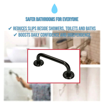 Bathroom Grab Bar for Elderly, Disabled, Seniors - 200 mm Black Safety Handrail with Fixings - Powder Coated Steel Support Handle