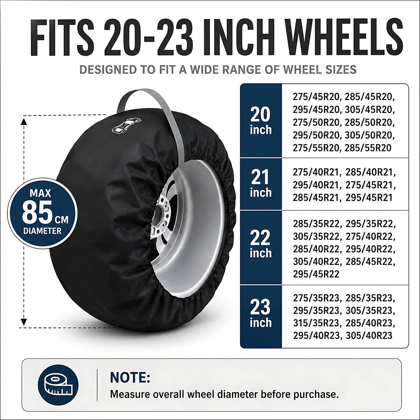 Wheel and Tyre Storage Bags 20-23 Inch - Set of 4 PP Covers with Labels and Carry Straps - Max 85cm - for Alloy and Steel Rims