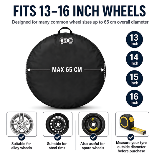 Wheel and Tyre Storage Bags 13-16 Inch - Set of 4 PP Covers with Labels and Carry Straps - Max 65cm - for Alloy and Steel Rims