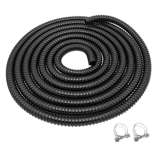 Corrugated Pond Pipe 25 mm 1" - 2 m Flexible Reinforced Hose & 2 Clips - UV Resistant Ribbed Pipe for Fish Ponds, Pumps, Filters