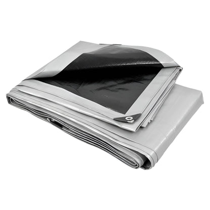 1.5 x 2 m Heavy-Duty Tarpaulin Cover - Silver/Black 260GSM - Waterproof, Frost-Resistant, UV Protection, Multipurpose, Groundsheet