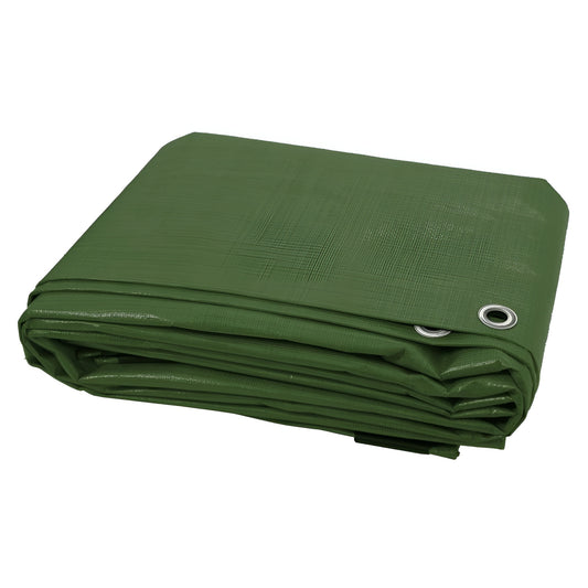 6 x 8 m Tarpaulin Cover - Green 90GSM - Waterproof, Frost-Resistant, UV Protection, Multipurpose, Groundsheet