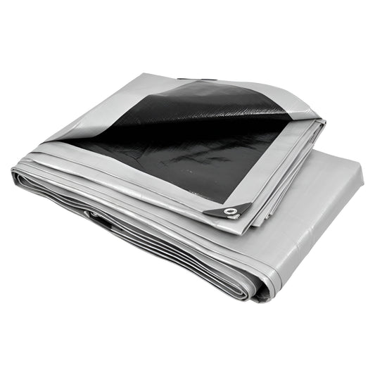 8 x 8 m Heavy-Duty Tarpaulin Cover - Silver/Black 260GSM - Waterproof, Frost-Resistant, UV Protection, Multipurpose, Groundsheet