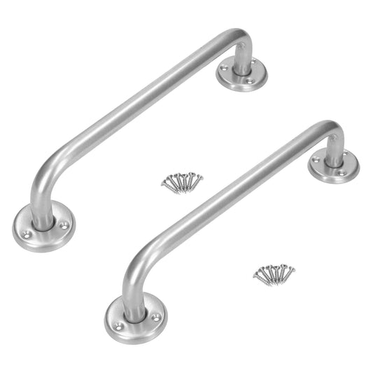 2 x Bathroom Grab Bar for Elderly, Disabled, Seniors - 400mm Silver Safety Handrail & Fixings - Powder Coated Steel Support Handle