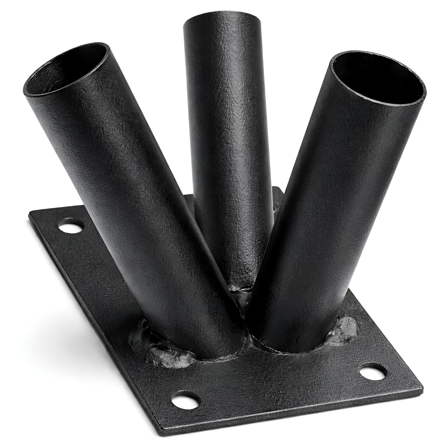 Triple Flag Pole Bracket Wall Mount with 3 x 120 cm - 47 Inch Wooden Poles - Black Powder Coated Steel 3 Tube Holder