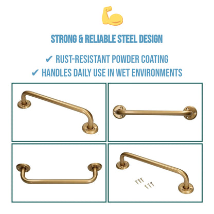 Bathroom Grab Bar for Elderly, Disabled, Seniors - 300 mm Gold Safety Handrail with Fixings - Powder Coated Steel Support Handle
