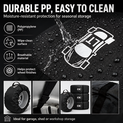 Wheel and Tyre Storage Bags 13-16 Inch - Set of 4 PP Covers with Labels and Carry Straps - Max 65cm - for Alloy and Steel Rims