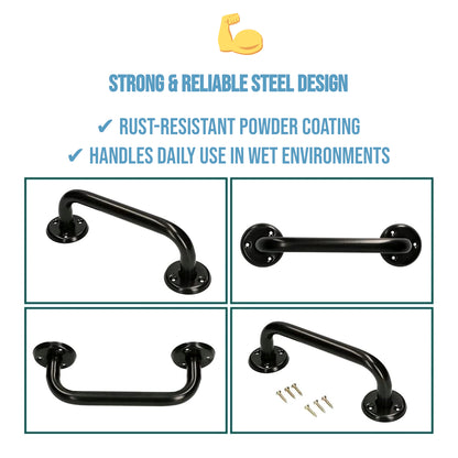 Bathroom Grab Bar for Elderly, Disabled, Seniors - 200 mm Black Safety Handrail with Fixings - Powder Coated Steel Support Handle
