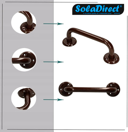 2 x Bathroom Grab Bar for Elderly, Disabled, Seniors - 200 mm Brown Safety Handrail & Fixings - Powder Coated Steel Support Handle