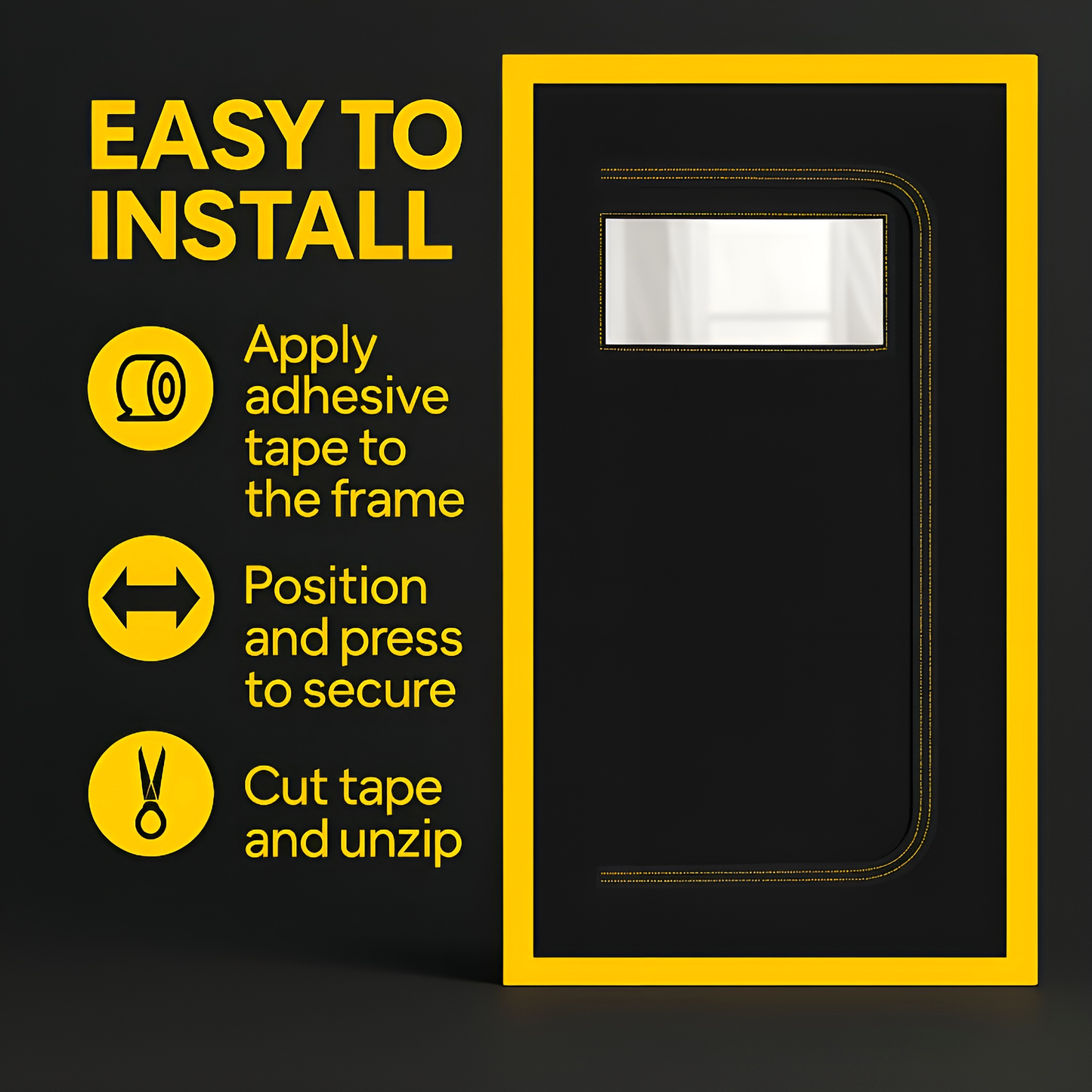 2 x Dust Door with Window & Zip 110 x 220 cm - Dust-Barrier Doorway Curtain - Two-Way C-Path Zip - Viewing Panel - Tape-Mount