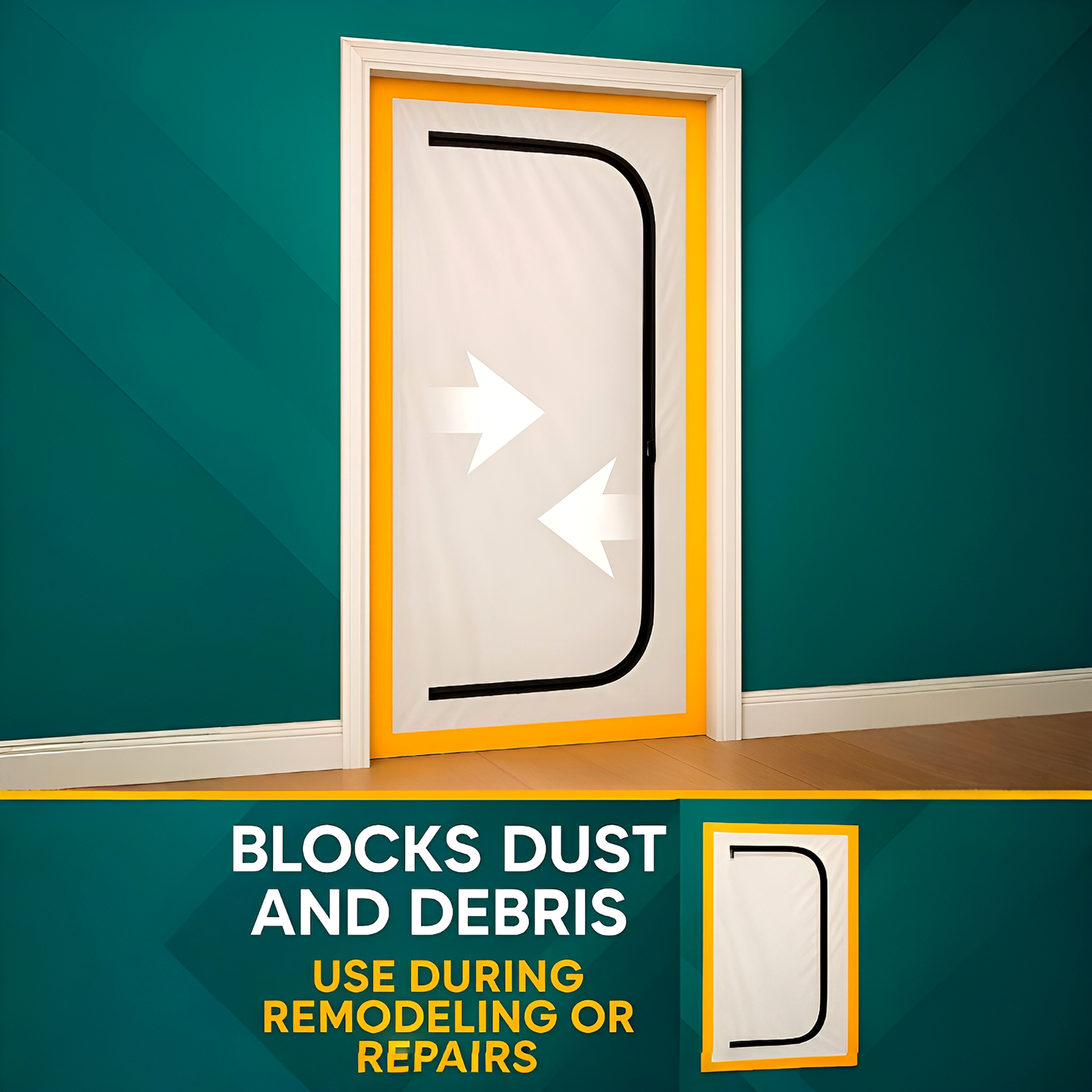 2 x Dust Door with Zip 110 x 220cm - Renovation Dust-Barrier Curtain for Doorways - Double-Sided Zipper - Tape Mount - Trim to Fit