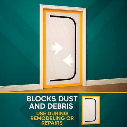 Dust Door with Zip 110 x 220 cm - Renovation Dust-Barrier Curtain for Doorways - Double-Sided Zipper - Tape Mount - Trim to Fit