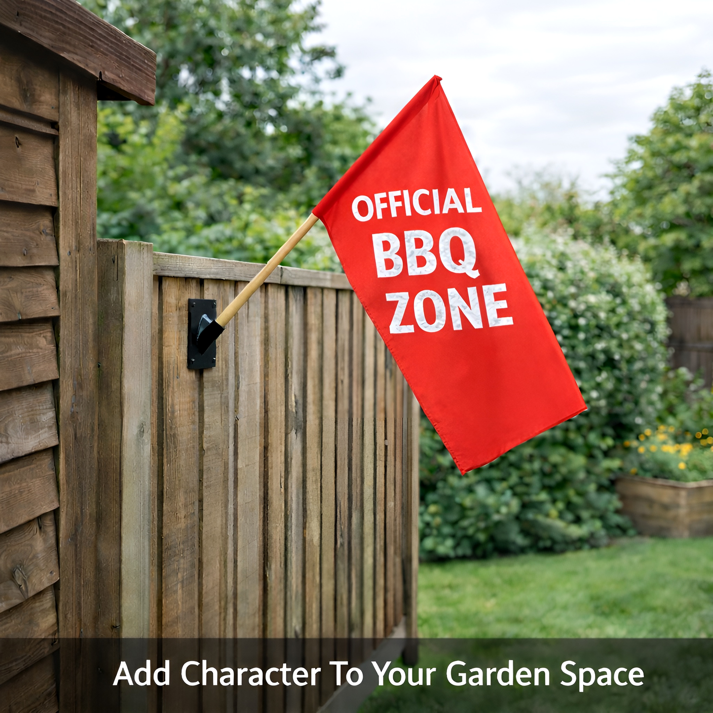 Wall Mounted Flag Pole Bracket with 120cm / 47" Wooden Pole - Black Powder Coated Heavy-Duty Steel Single Flag Holder