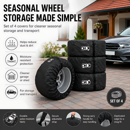 Wheel and Tyre Storage Bags 13-16 Inch - Set of 4 PP Covers with Labels and Carry Straps - Max 65cm - for Alloy and Steel Rims