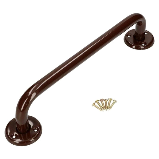 Bathroom Grab Bar for Elderly, Disabled, Seniors - 300 mm Brown Safety Handrail with Fixings - Powder Coated Steel Support Handle