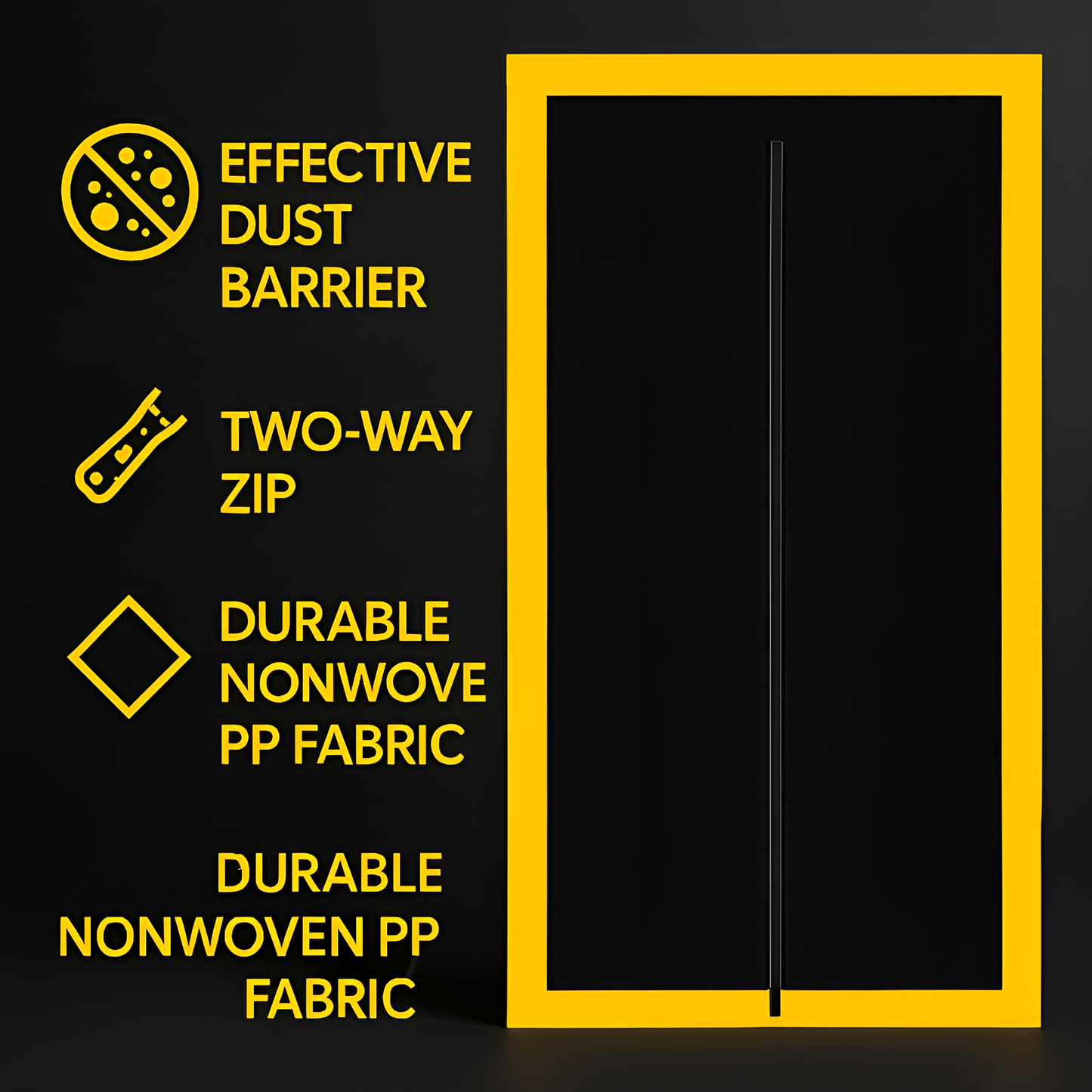 2 x Dust Door with Zip 110 x 220 cm - Dust-Barrier Doorway Curtain - Double-Sided Zip - Tape-Mount - Trim to Fit - Reusable Fabric