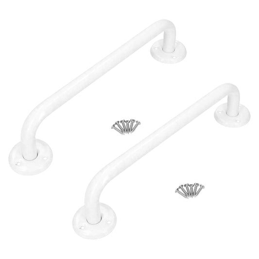 2 x Bathroom Grab Bar for Elderly, Disabled, Seniors - 300 mm White Safety Handrail & Fixings - Powder Coated Steel Support Handle