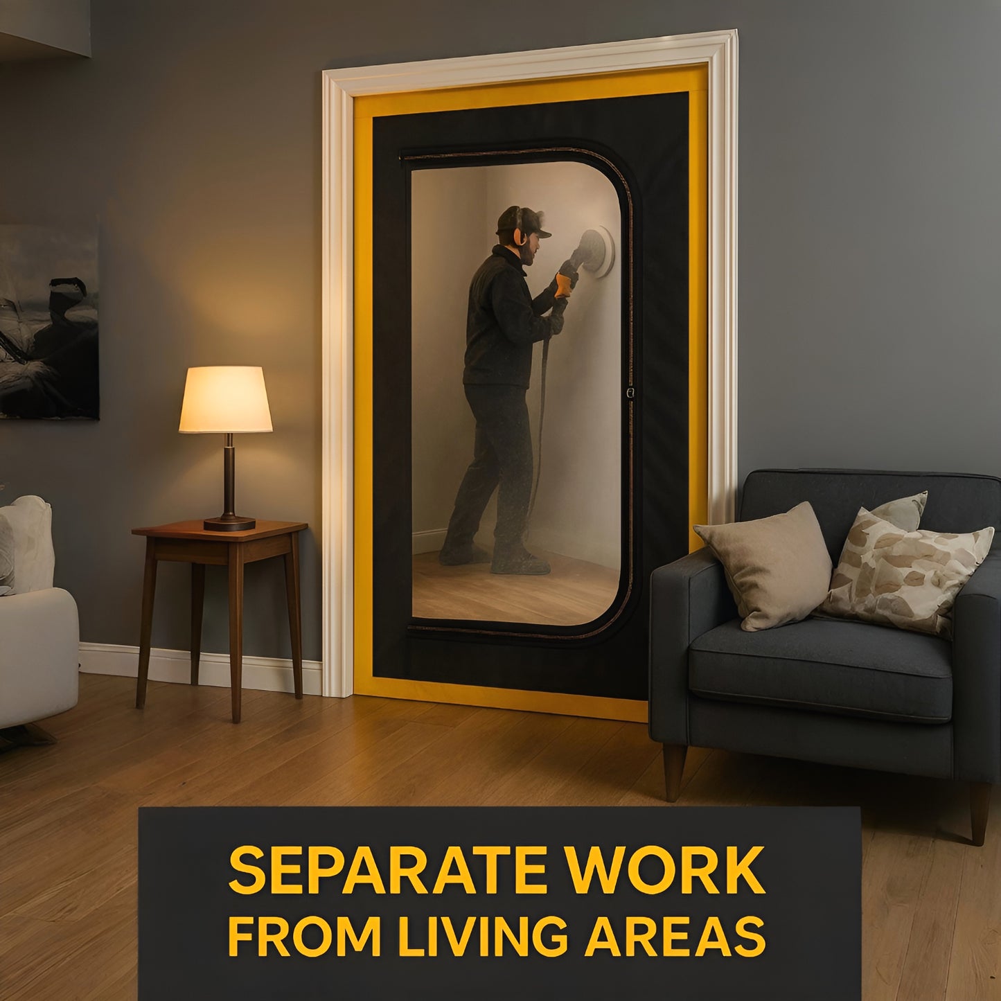 Dust Door with Zip 110 x 220 cm - Dust-Barrier Doorway Curtain - Double-Sided Zip - Tape-Mount - Trim to Fit - Reusable Fabric