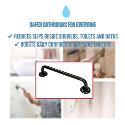 Bathroom Grab Bar for Elderly, Disabled, Seniors - 300 mm Black Safety Handrail with Fixings - Powder Coated Steel Support Handle