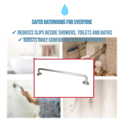 Bathroom Grab Bar for Elderly, Disabled, Seniors - 400 mm Silver Safety Handrail with Fixings - Powder Coated Steel Support Handle