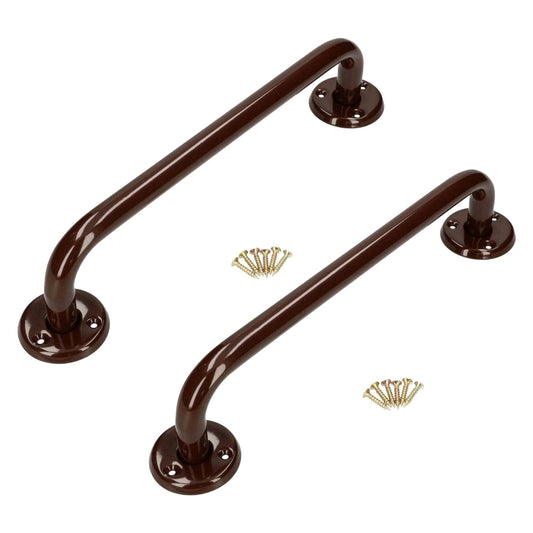2 x Bathroom Grab Bar for Elderly, Disabled, Seniors - 200 mm Brown Safety Handrail & Fixings - Powder Coated Steel Support Handle