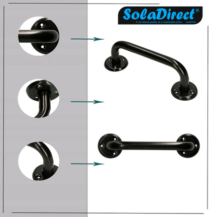 Bathroom Grab Bar for Elderly, Disabled, Seniors - 200 mm Black Safety Handrail with Fixings - Powder Coated Steel Support Handle