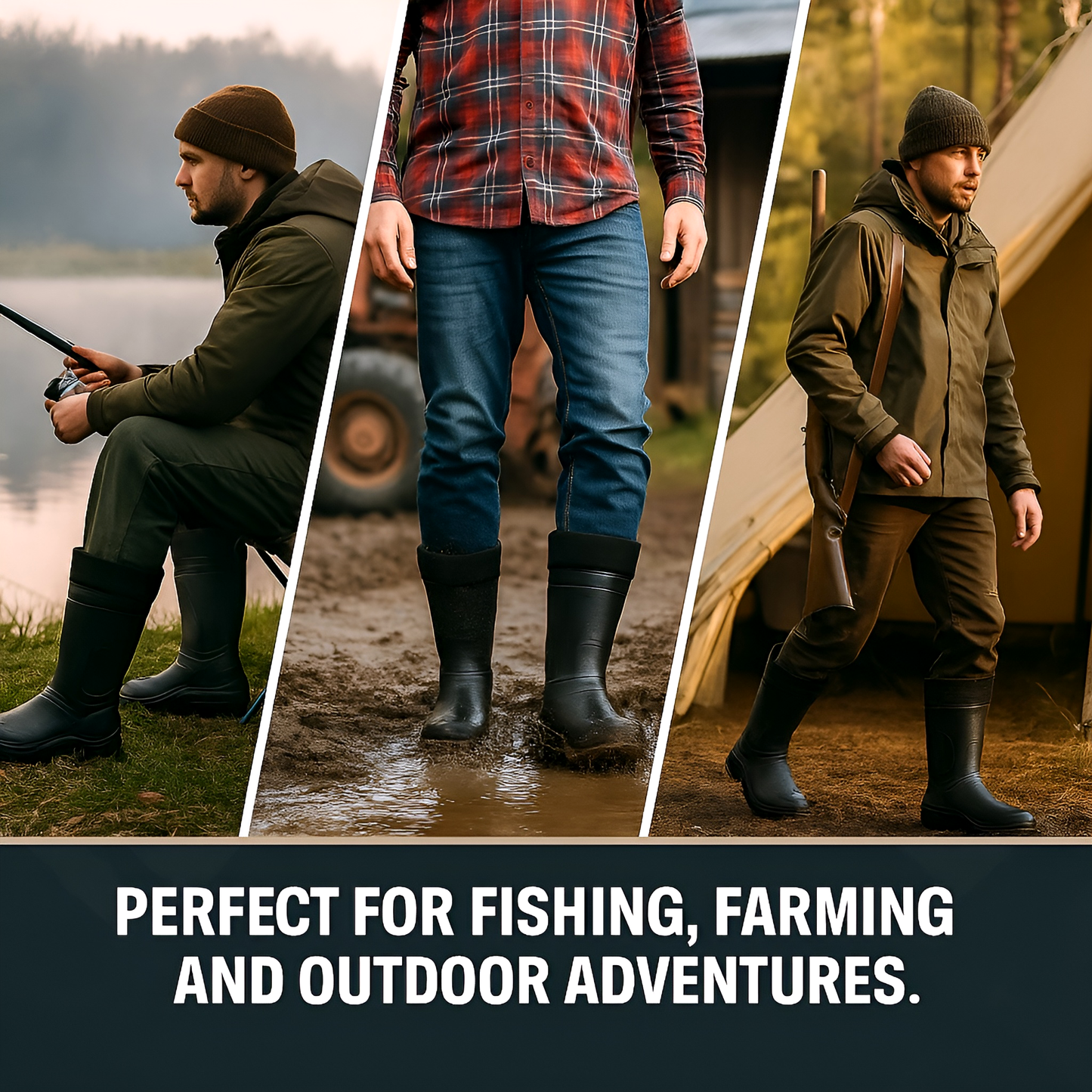 Black Mens Thermal Waterproof Wellington Boots - Lightweight EVA Fleece Lined Insulated Wellies - Warm Fishing (10.5 UK / 45 EU)