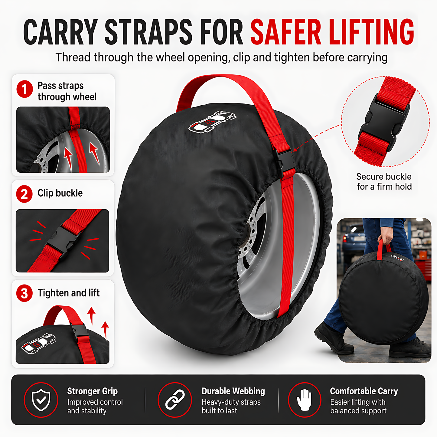 Wheel and Tyre Storage Bags 17-20 Inch - Set of 4 PP Covers with Labels and Carry Straps - Max 75cm - for Alloy and Steel Rims