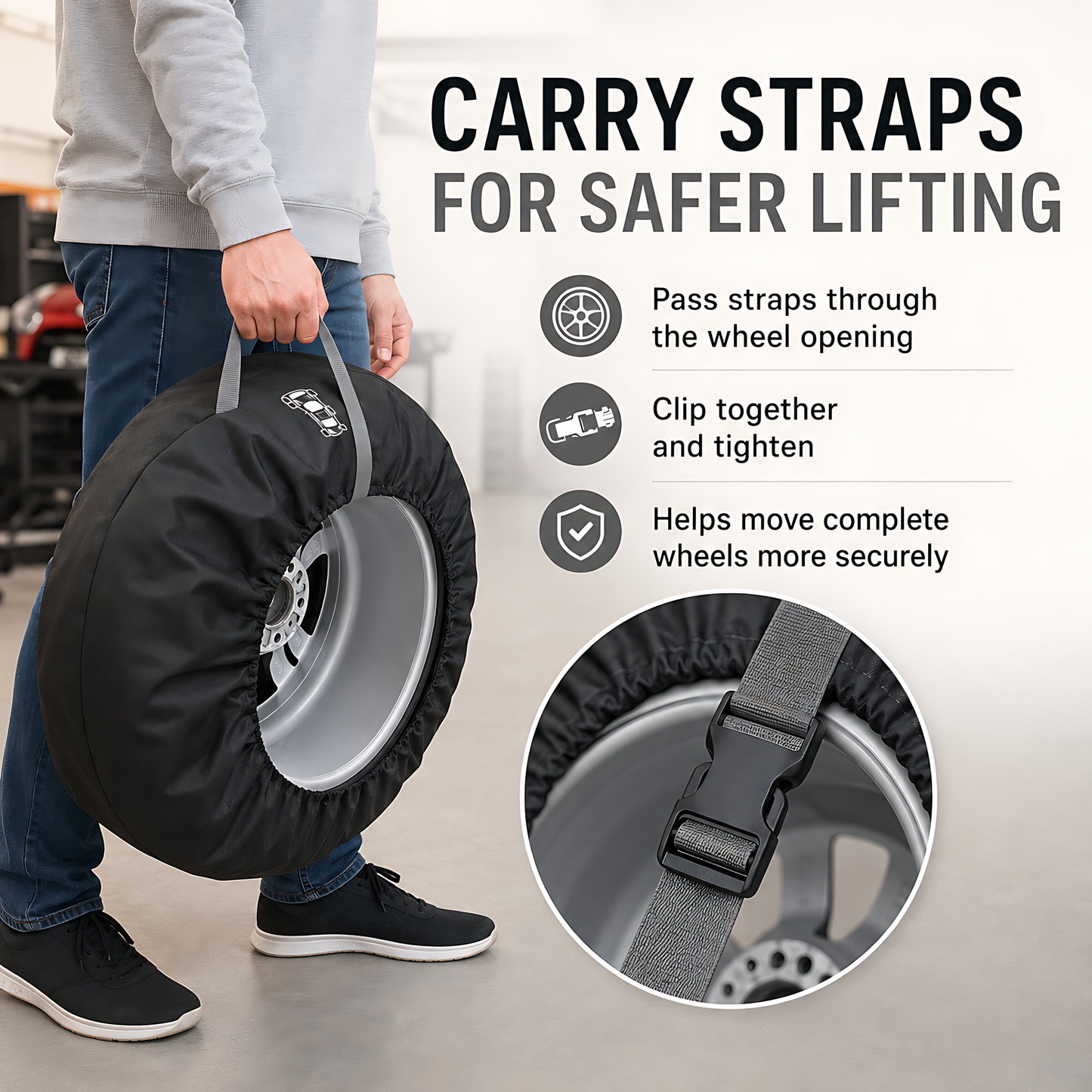 Wheel and Tyre Storage Bags 20-23 Inch - Set of 4 PP Covers with Labels and Carry Straps - Max 85cm - for Alloy and Steel Rims