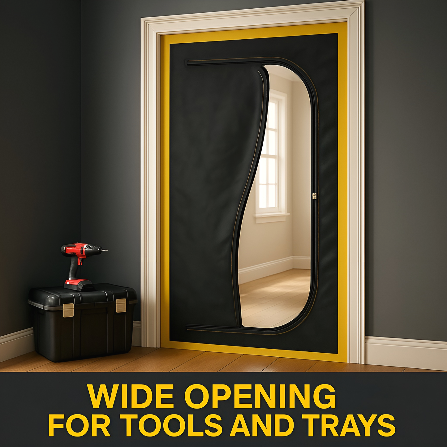 2 x Dust Door with Zip 110 x 220 cm - Dust-Barrier Doorway Curtain - Double-Sided Zip - Tape-Mount - Trim to Fit - Reusable Fabric