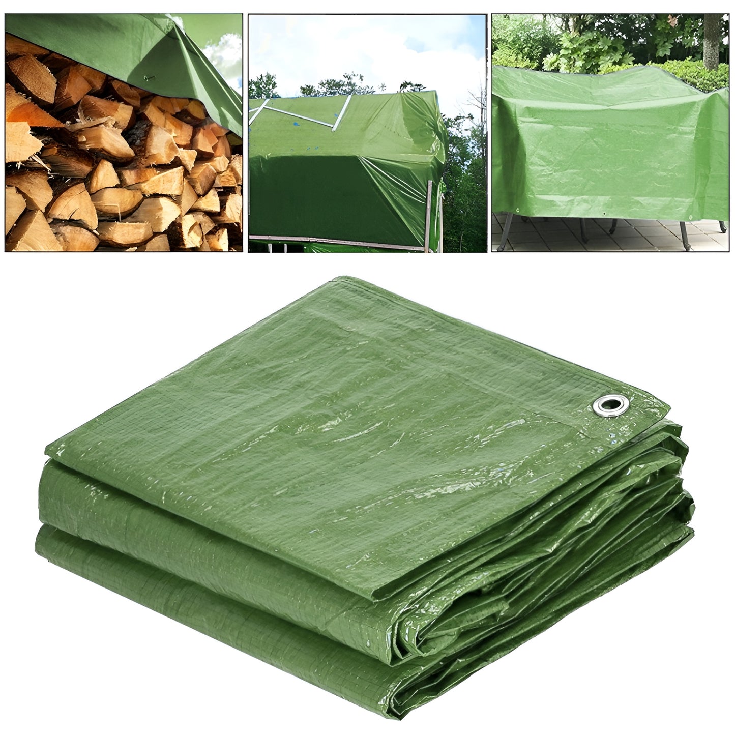 6 x 6 m Tarpaulin Cover - Green 90GSM - Waterproof, Frost-Resistant, UV Protection, Multipurpose, Groundsheet