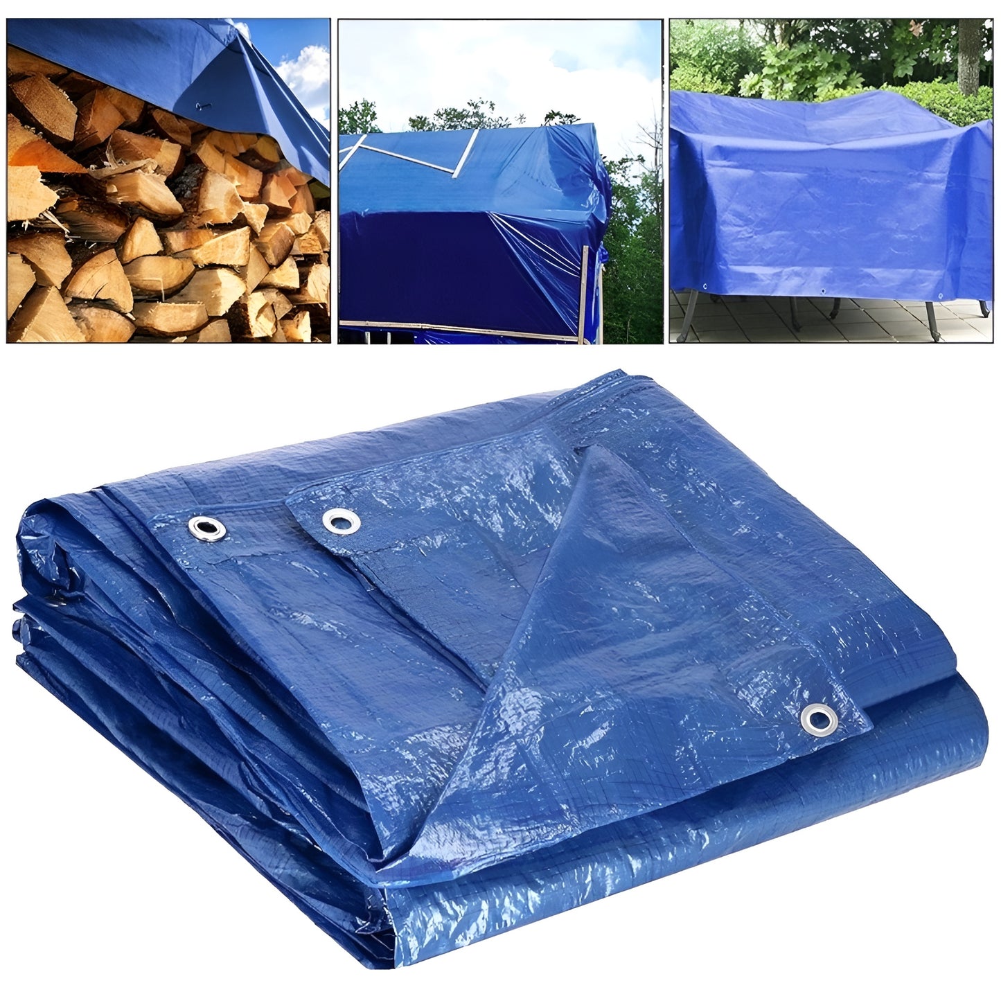 1.5 x 2 m Tarpaulin Cover - Blue 50GSM - Waterproof, Frost-Resistant, UV Protection, Multipurpose, Groundsheet
