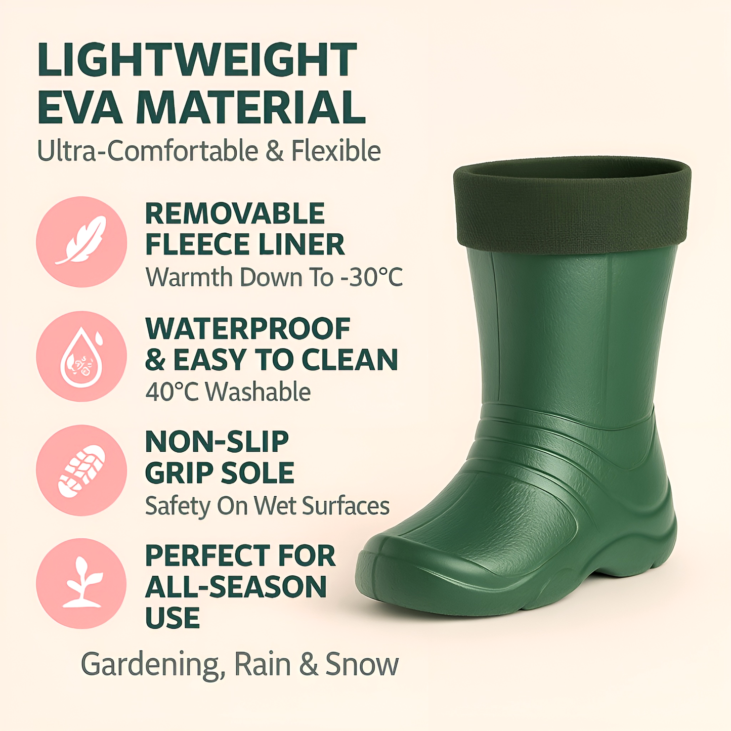 Olive Womens Lightweight EVA Wellington Boots with Warm Fleece Liner - Waterproof Ladies Wellies for Gardening (3 UK / 36 EU)