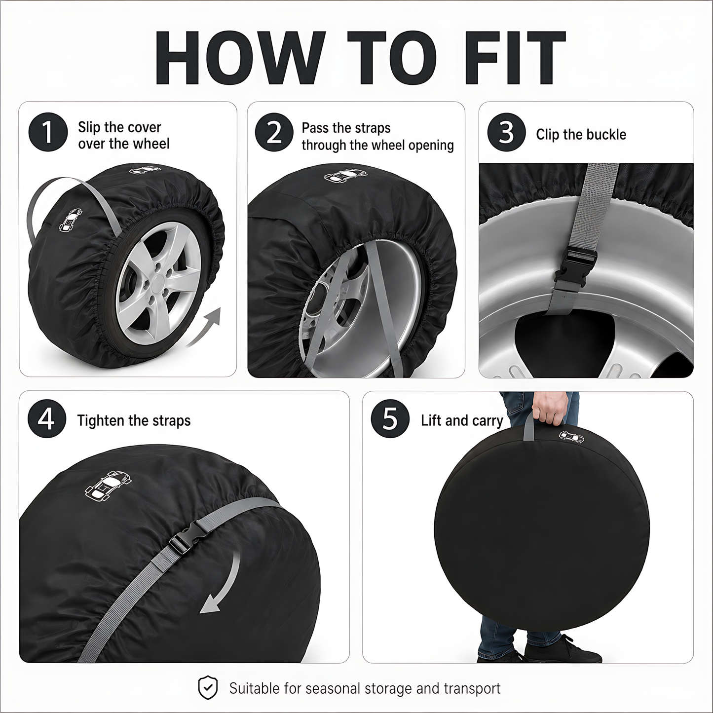 Wheel and Tyre Storage Bags 20-23 Inch - Set of 4 PP Covers with Labels and Carry Straps - Max 85cm - for Alloy and Steel Rims