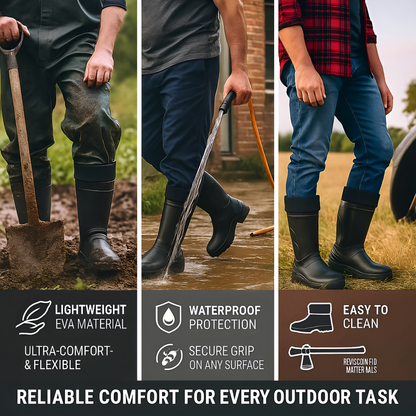 Black Mens Thermal Waterproof Wellington Boots - Lightweight EVA Fleece Lined Insulated Wellies - Warm Fishing (10.5 UK / 45 EU)