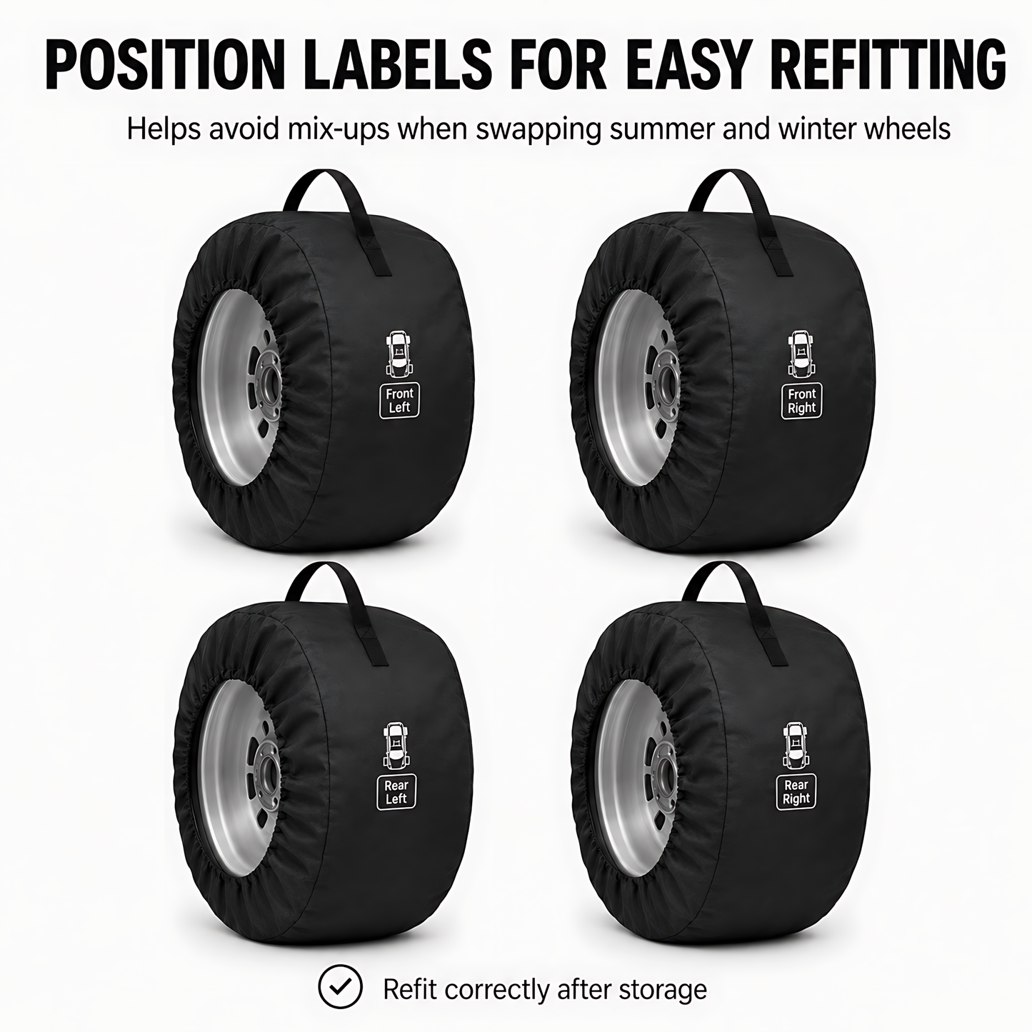 Wheel and Tyre Storage Bags 13-16 Inch - Set of 4 PP Covers with Labels and Carry Straps - Max 65cm - for Alloy and Steel Rims