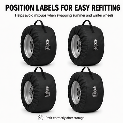 Wheel and Tyre Storage Bags 13-16 Inch - Set of 4 PP Covers with Labels and Carry Straps - Max 65cm - for Alloy and Steel Rims