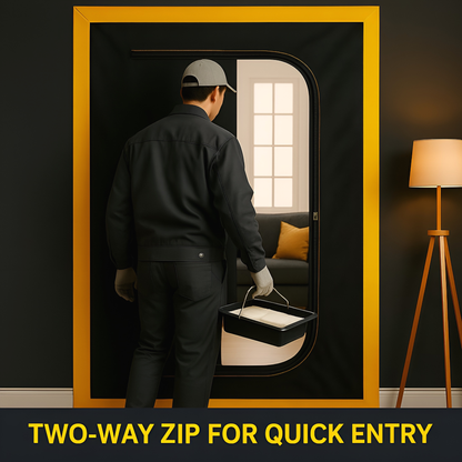 Dust Door with Zip 110 x 220 cm - Dust-Barrier Doorway Curtain - Double-Sided Zip - Tape-Mount - Trim to Fit - Reusable Fabric