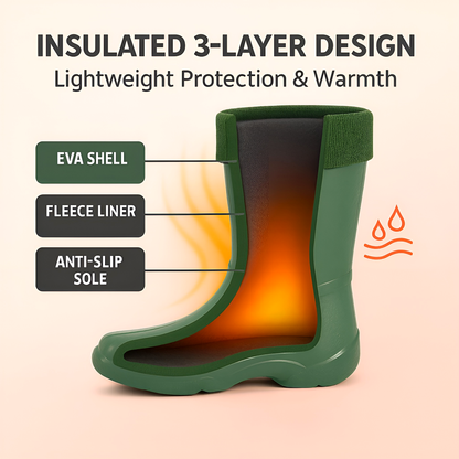 Olive Womens Lightweight EVA Wellington Boots with Warm Fleece Liner - Waterproof Ladies Wellies for Gardening (7 UK / 40 EU)