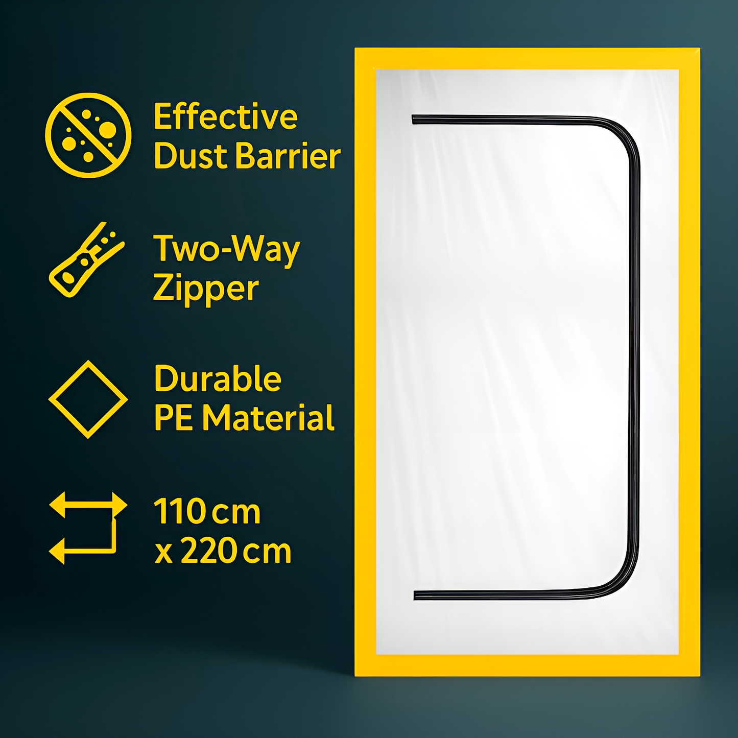 2 x Dust Door with Zip 110 x 220cm - Renovation Dust-Barrier Curtain for Doorways - Double-Sided Zipper - Tape Mount - Trim to Fit