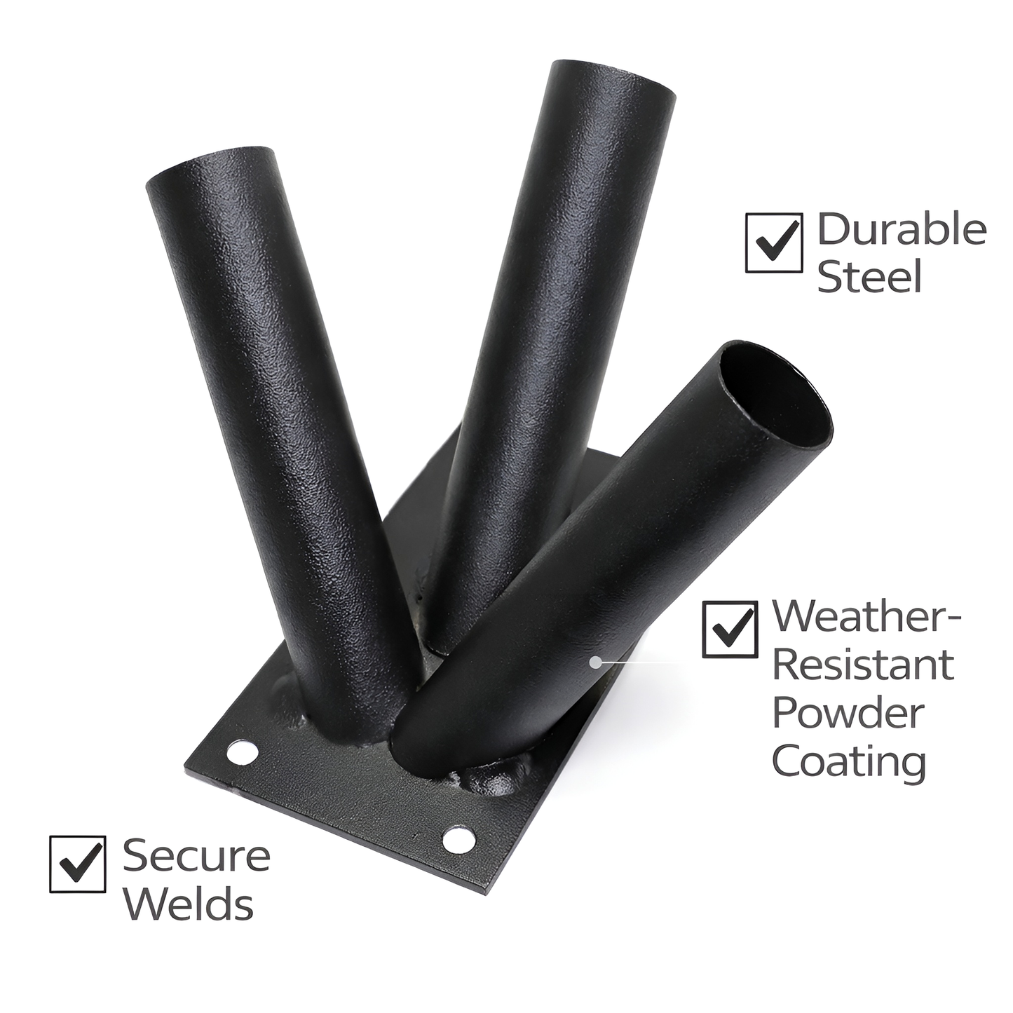 Triple Flag Pole Bracket Wall Mount with 3 x 120 cm - 47 Inch Wooden Poles - Black Powder Coated Steel 3 Tube Holder