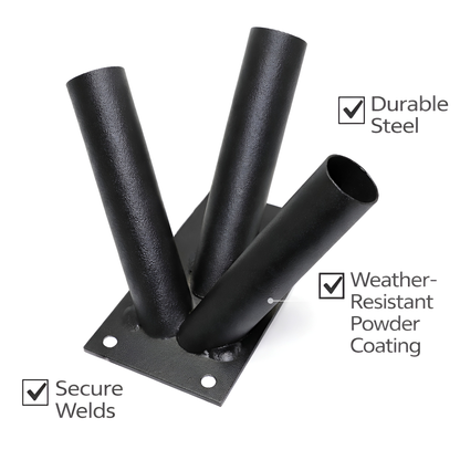 Triple Flag Pole Bracket Wall Mount with 3 x 120 cm - 47 Inch Wooden Poles - Black Powder Coated Steel 3 Tube Holder