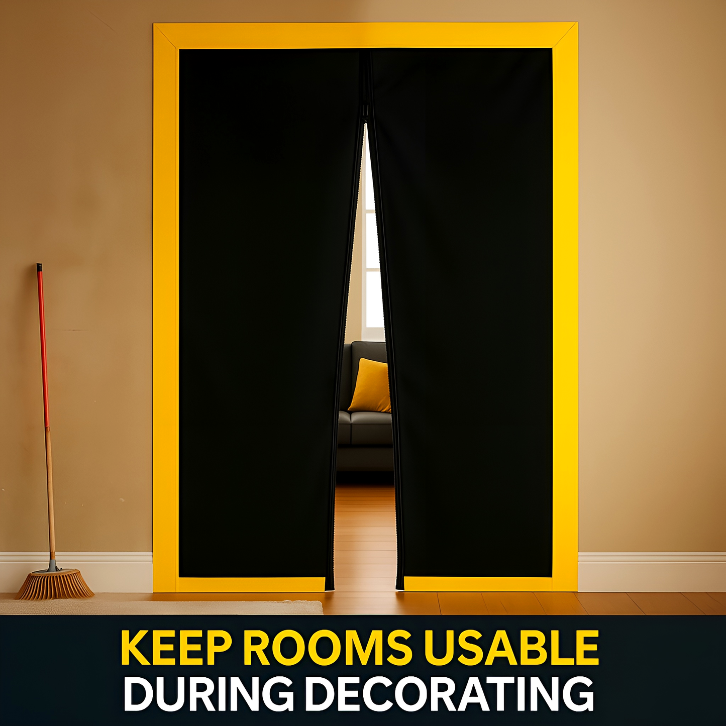 Dust Door with Zip 110 x 220 cm - Dust-Barrier Doorway Curtain - Double-Sided Zip - Tape-Mount - Trim to Fit - Reusable Fabric