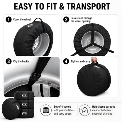 Wheel and Tyre Storage Bags 13-16 Inch - Set of 4 PP Covers with Labels and Carry Straps - Max 65cm - for Alloy and Steel Rims