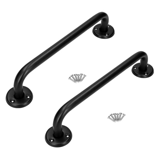 2 x Bathroom Grab Bar for Elderly, Disabled, Seniors - 400 mm Black Safety Handrail & Fixings - Powder Coated Steel Support Handle