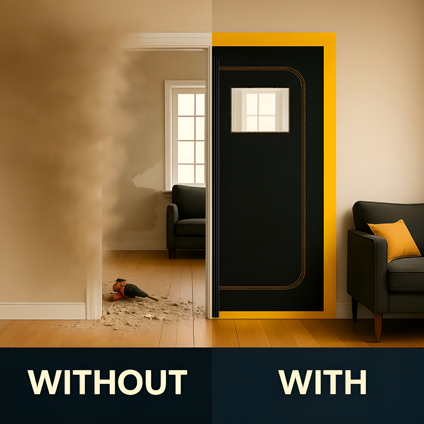 2 x Dust Door with Window & Zip 110 x 220 cm - Dust-Barrier Doorway Curtain - Two-Way C-Path Zip - Viewing Panel - Tape-Mount